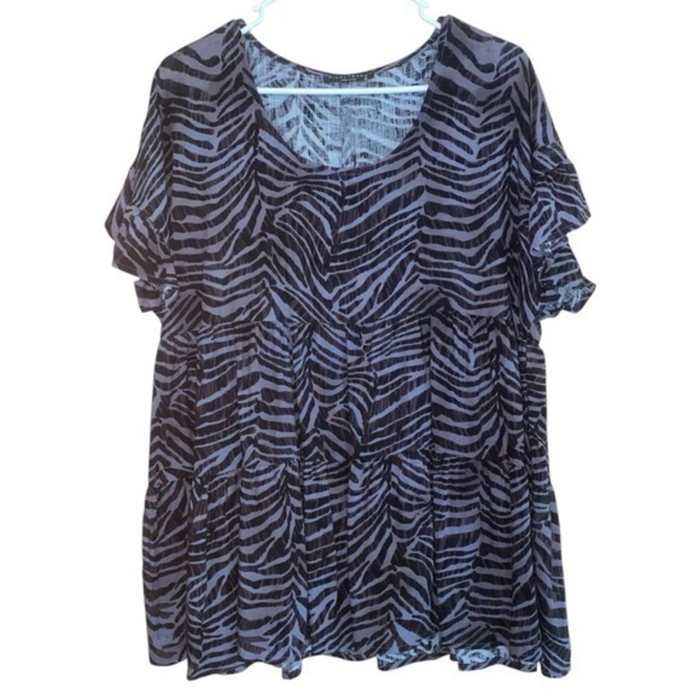 Women's Zebra Print spring summer shortsleeved Top ruffle sleeves XL EUC